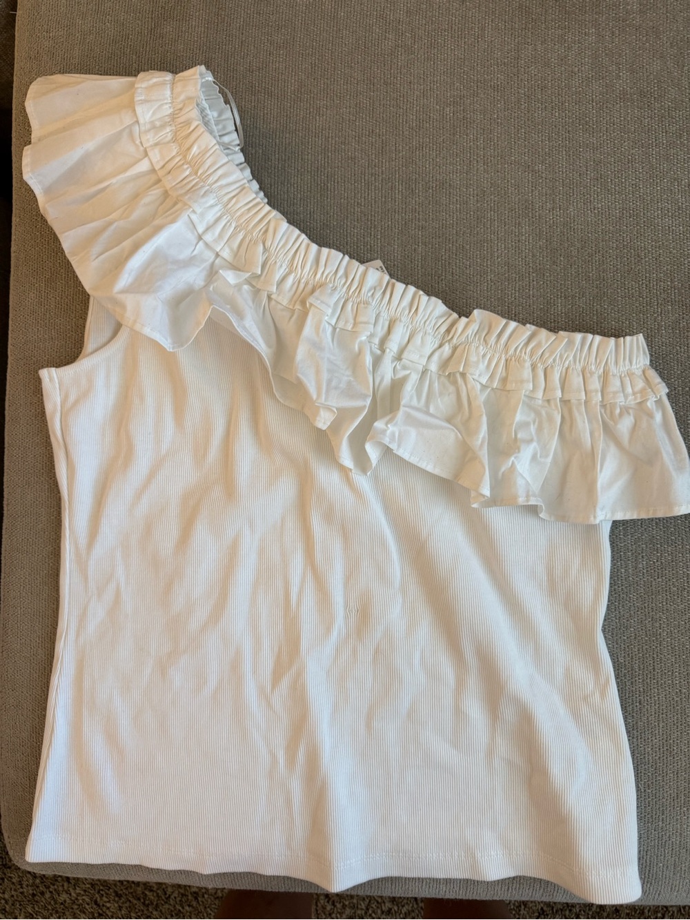 Anthropologie White One-Shoulder Ruffle Women's Top Brand New size L